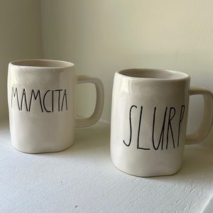 Rae Dunn over-sized coffee mugs.